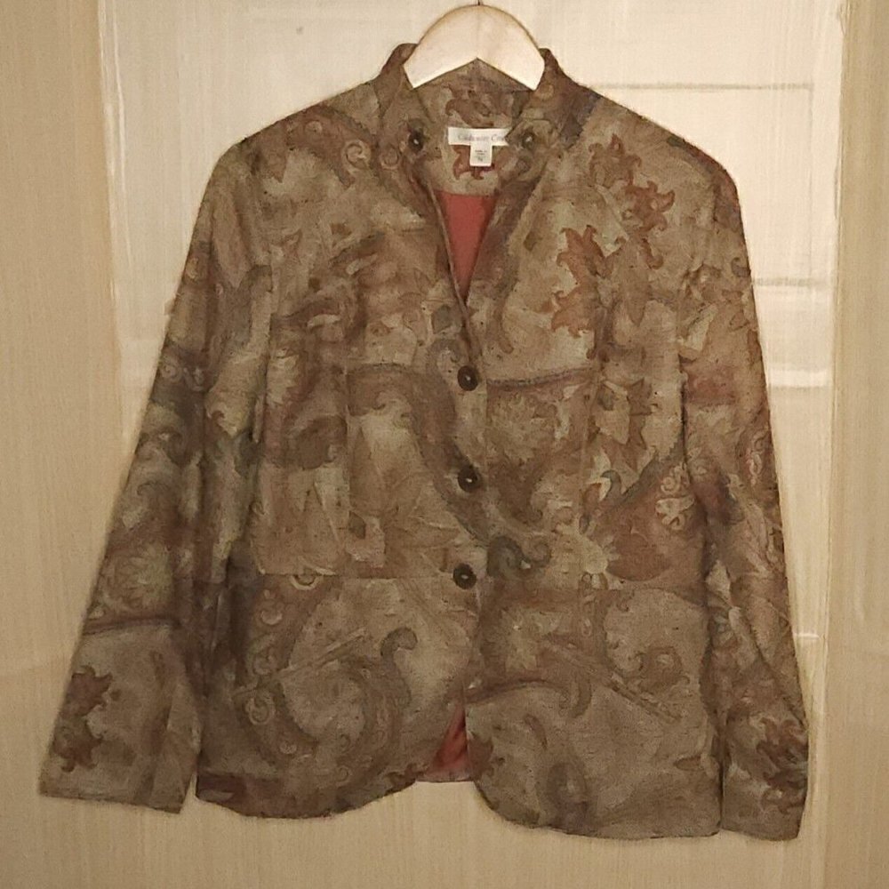 Coldwater Creek Womens Petite Rust Orange Cream Paisley Tapestry Blazer 8P